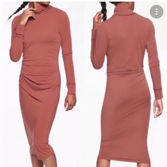 Athleta Dresses Athleta Industry Turtleneck Midi Dress Ruched SZ L… Size L - Image 2