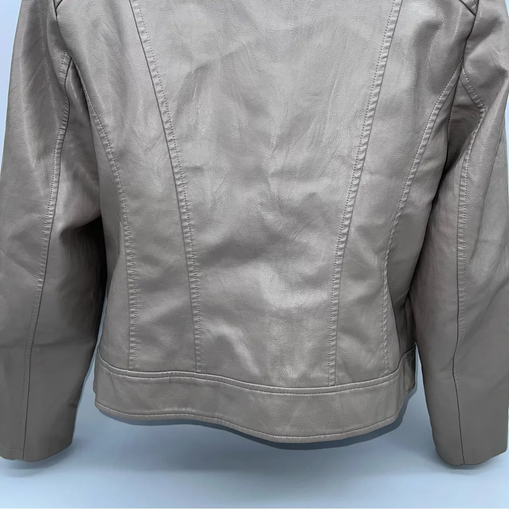 Bernardo Beige Vegan Leather Tan Zippered Front Moto Jacket-Size L - Image 9