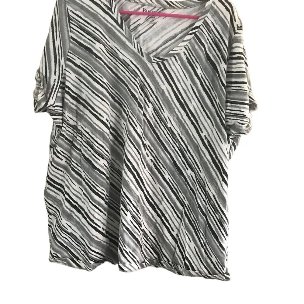 Roaman's Size 2X Short Sleeve Striped Blouse Black White Gray - Image 7