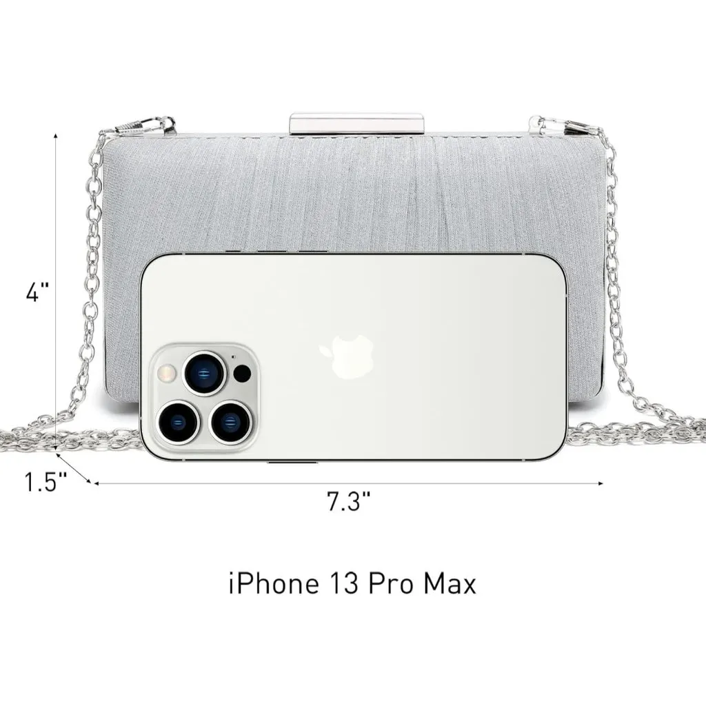 ⚡ Women's Evening Cocktail Glitter Formal Party Prom Silver Clutch Handbags - Image 4