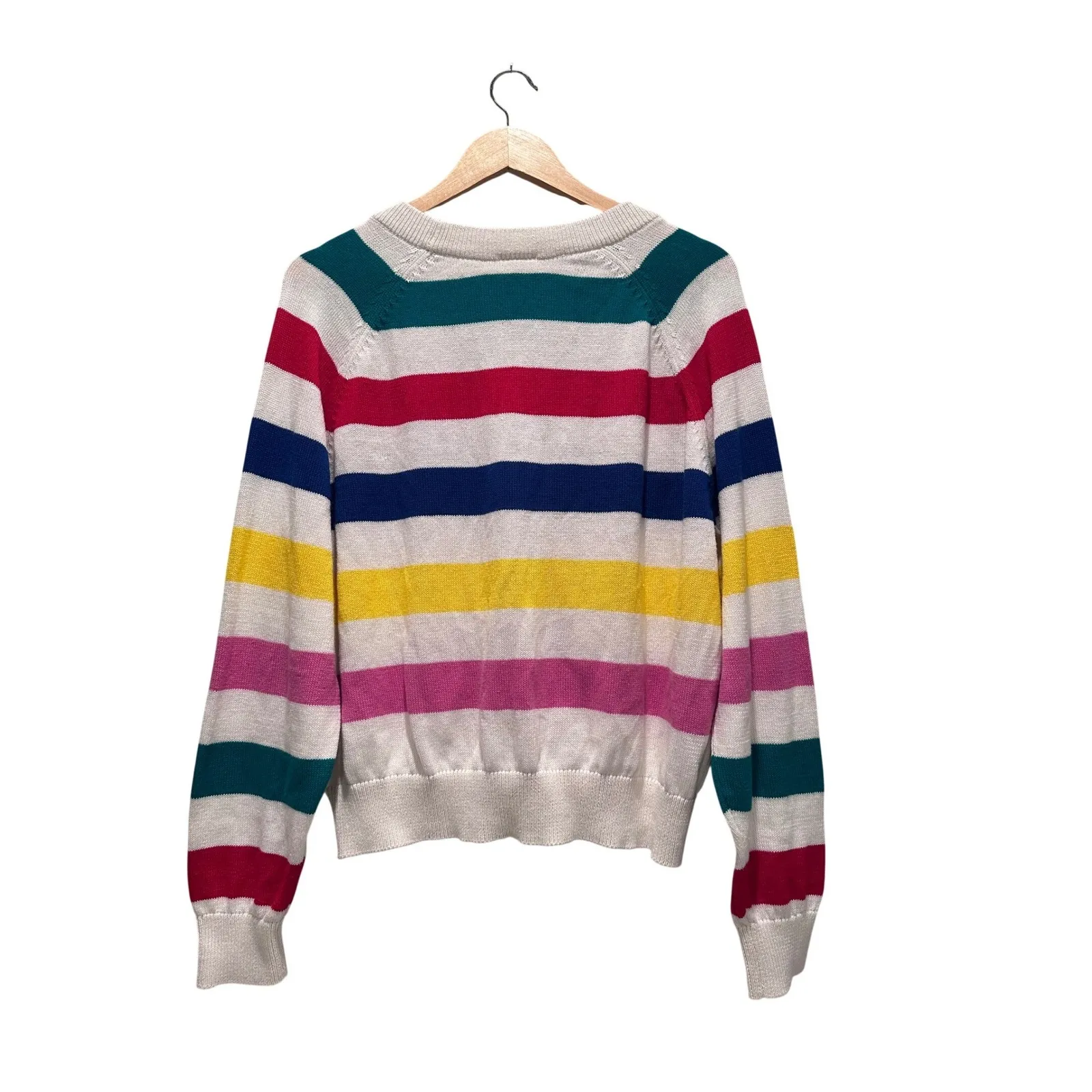 Disney 100 Women's Colorful Striped Cardigan Sweater Size Large Mickey V-Neck - Image 3