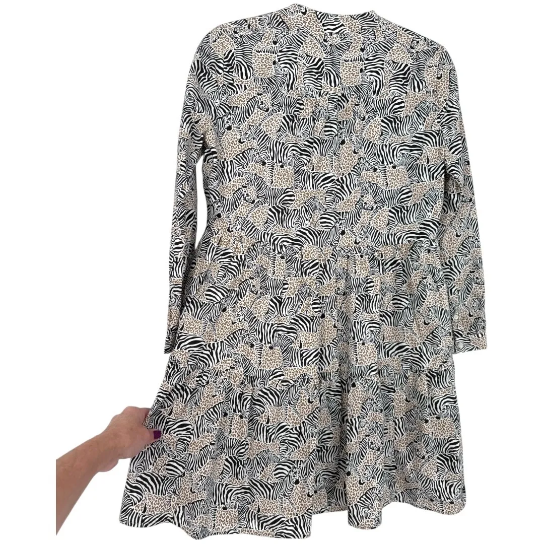 J.Crew Animal Print Novelty Zebra Leopard Long Sleeve Tiered Mini‎ Dress Size XS - Image 8