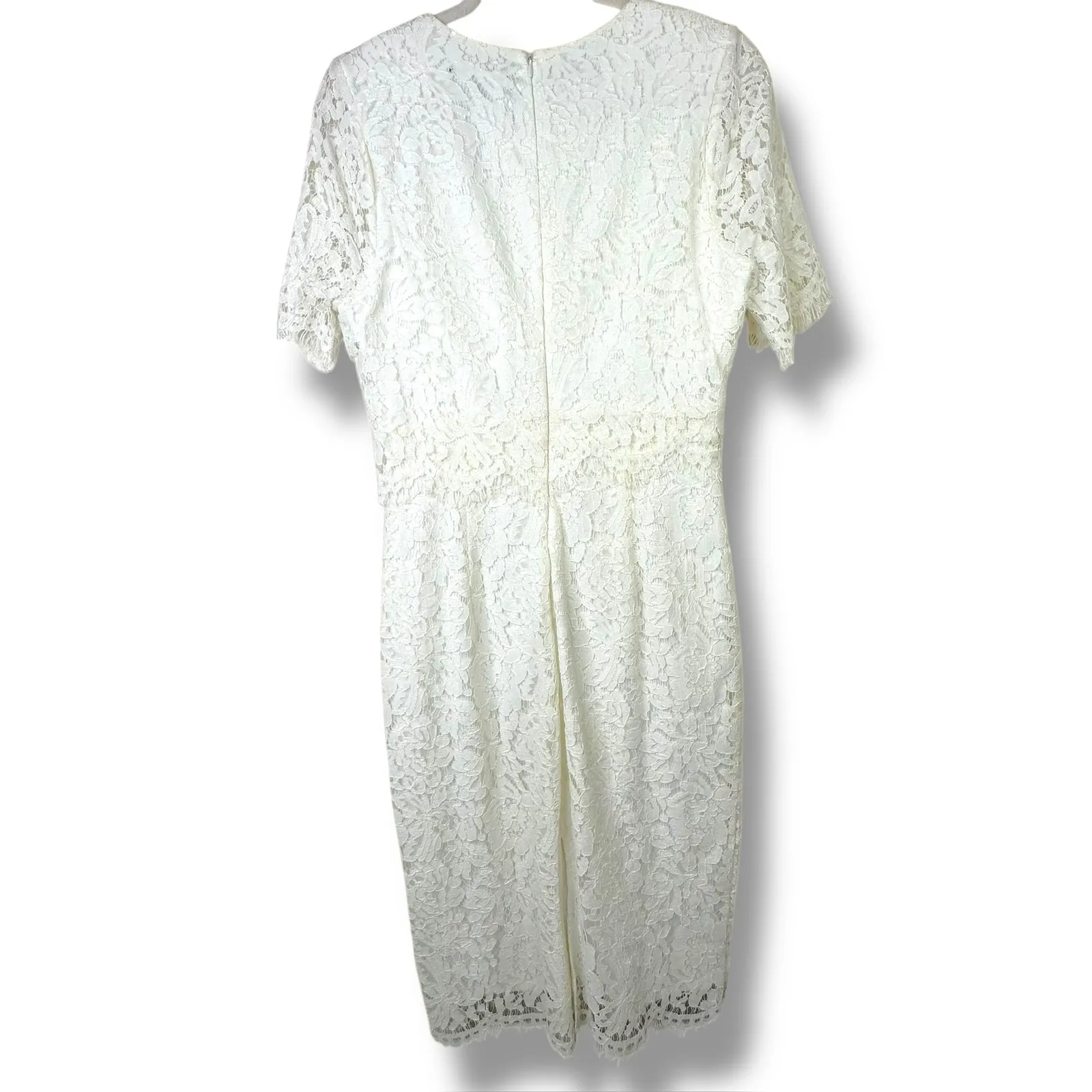 Lulus NWOT Devotion Off-White Eyelash Lace Sheer Cap Sleeve Midi Dress Medium - Image 10