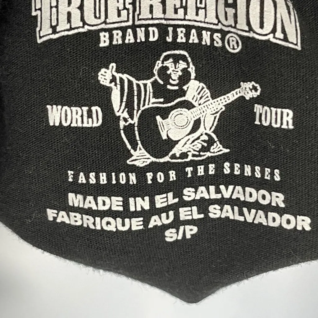 True Religion Rhinestone Bling Diamond Logo Short Sleeve V-Neck T-Shirt Top Y2K - Image 5