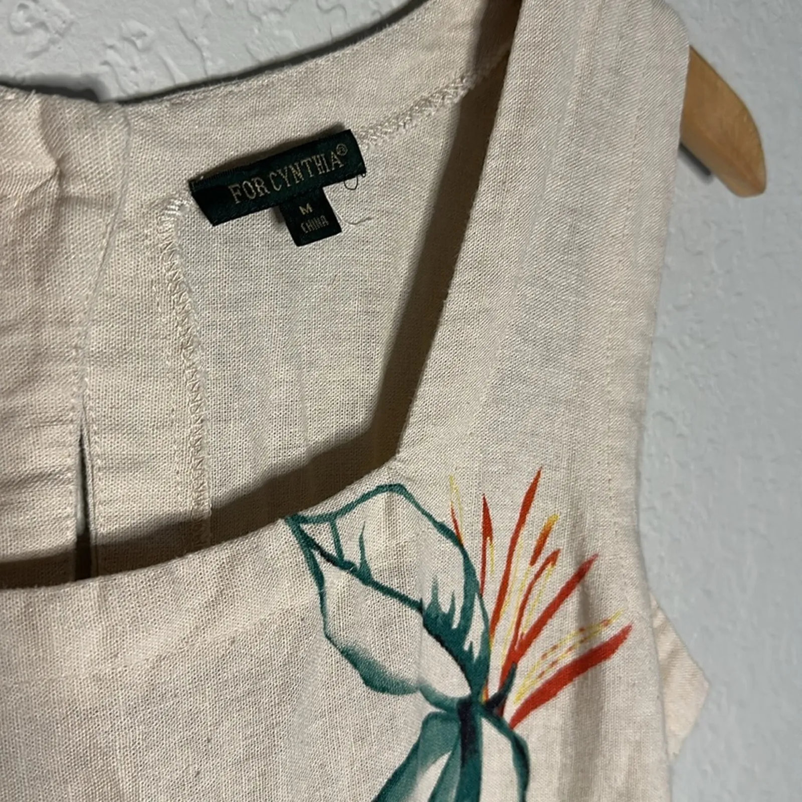 Painted Artsy Linen Dress Boho Sleeveless Artsy Summer Indie Europe Vacation - Image 4