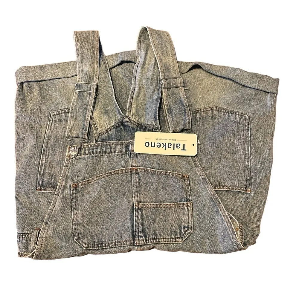 Talakeno Women's Casual Denim Bib Overall Shorts Adjustable Straps Cuffed Hem/ S Blue - Image 3