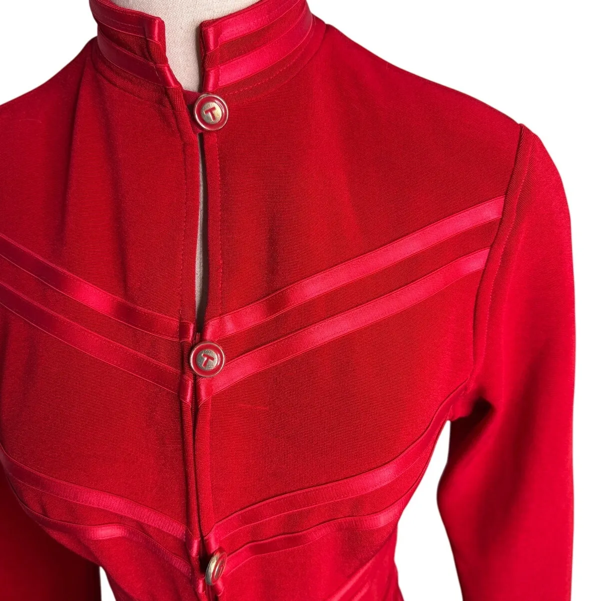 Vintage Tadashi Shoji retro future military marching band jumpsuit red size S - Image 2