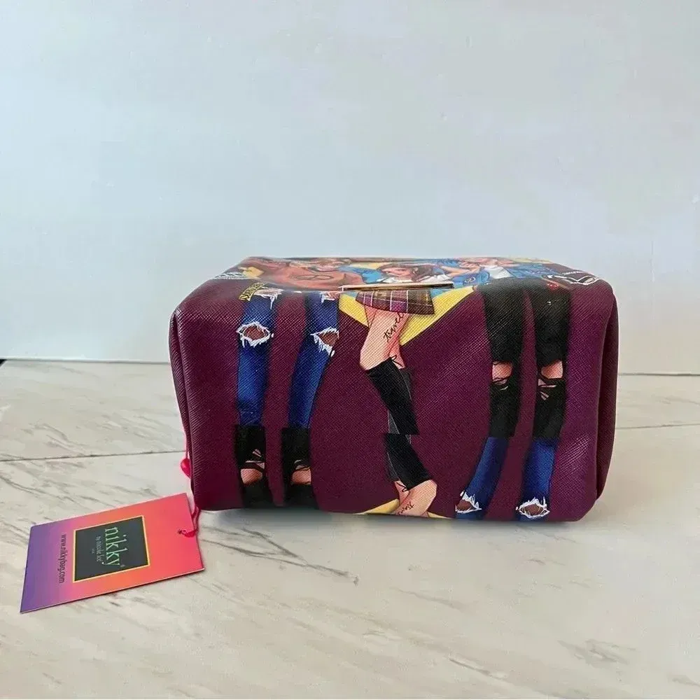 Nikky By Nicole Lee Cosmetic Pouch Bag Pop Generation Gray/Burgundy - Image 5