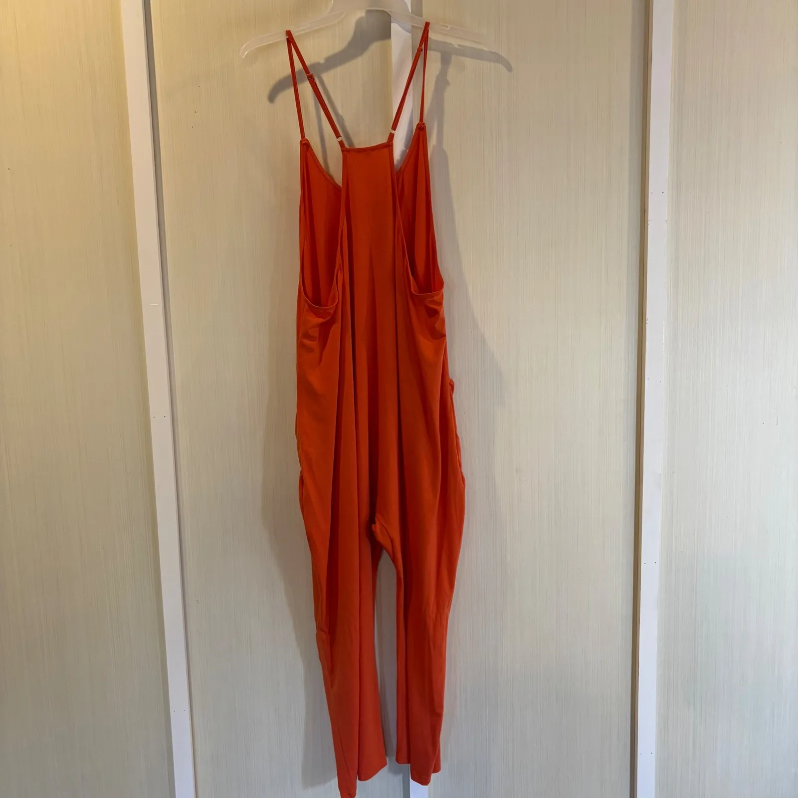 Orange Solid Sleeveless Wide Leg Jumpsuit Romper Pockets Plus Size XXL - Image 4