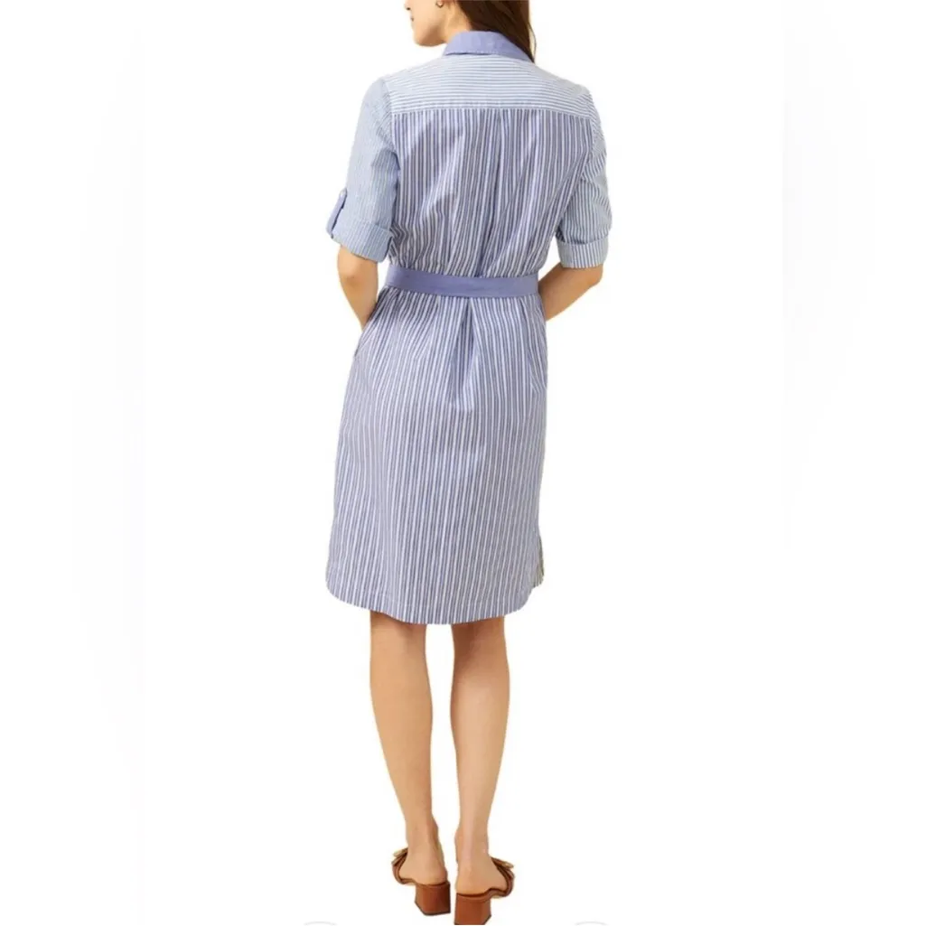 J. McLaughlin Miranda Shirtdress Blue White Stripe Collared Belt Size Small NWT - Image 3