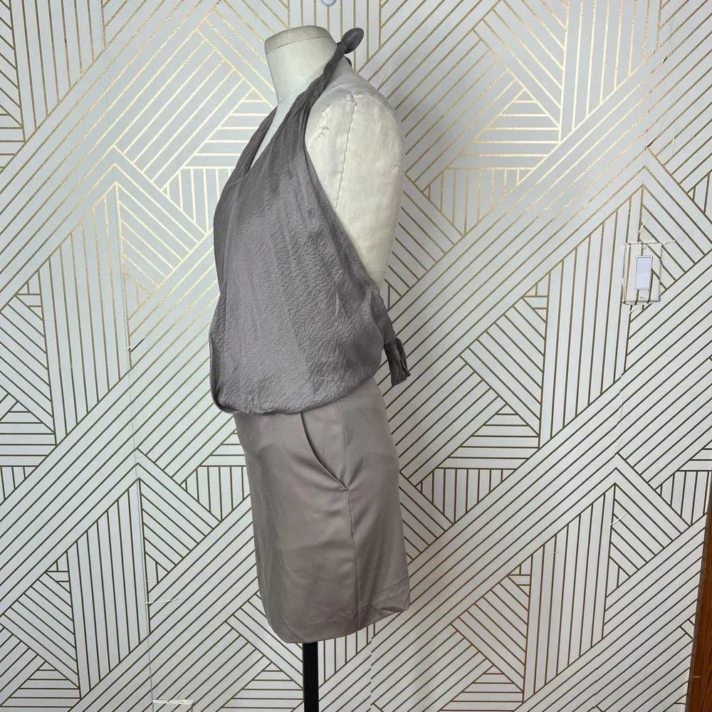 Black Halo‎ Satin Top Halter Mini Bodycon Dress Taupe Mauve Size 2 - Image 5