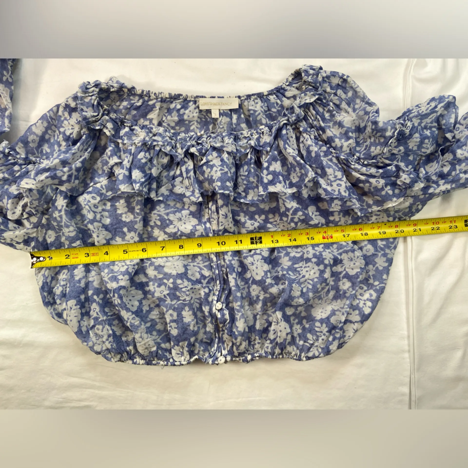 LoveShackFancy Floral Blue‎ Popover Cropped Top Size Large - Image 5