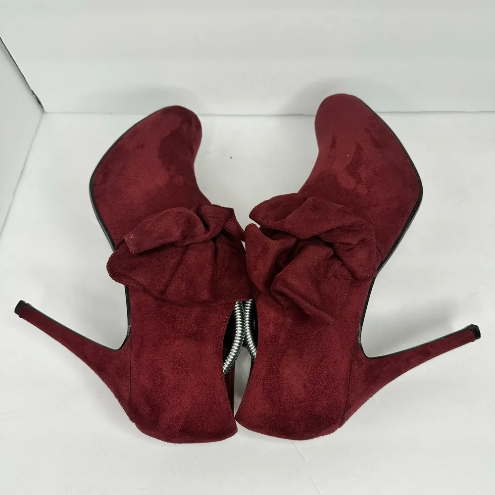 Call it Spring Womens size 9 Vegan Suede Heel Booties Ruffle Shoes Red 4 inch - Image 11