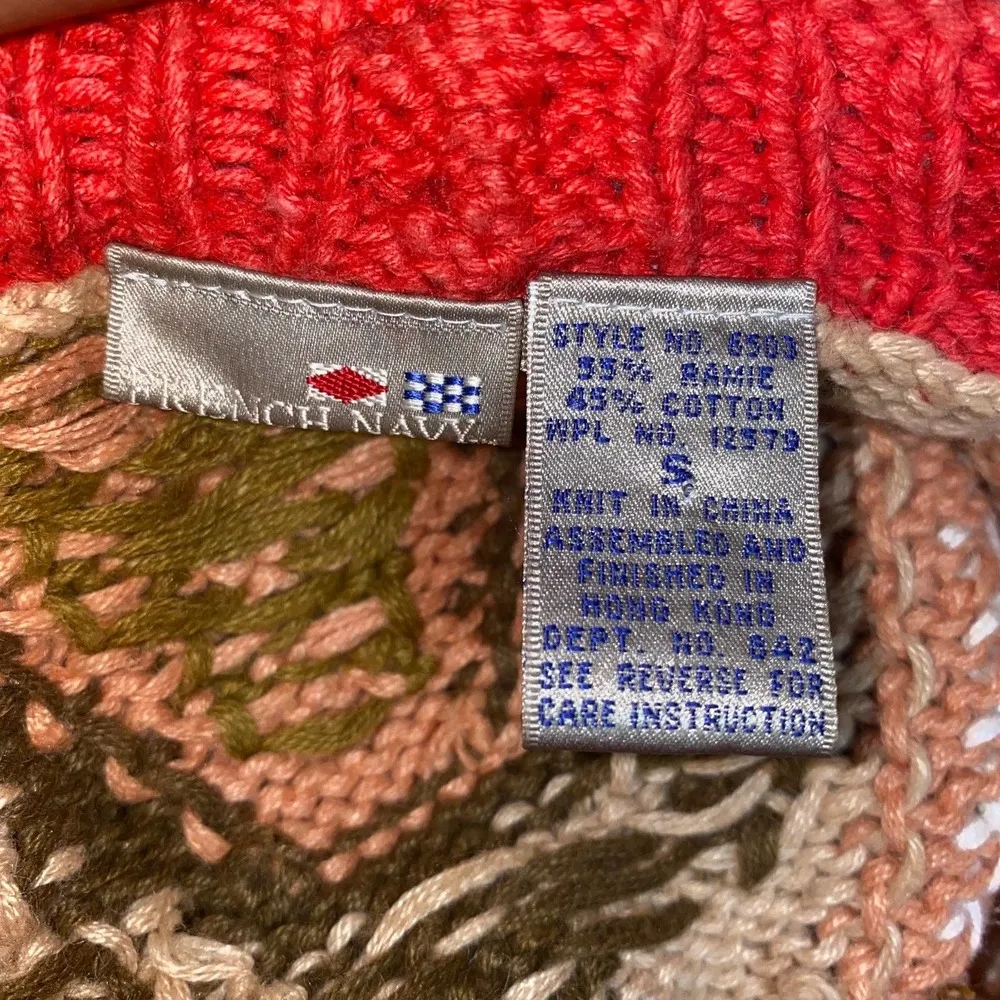 French Navy Vintage Grandpa Sweater Knit Fair Isle Pullover Crewneck size small - Image 71