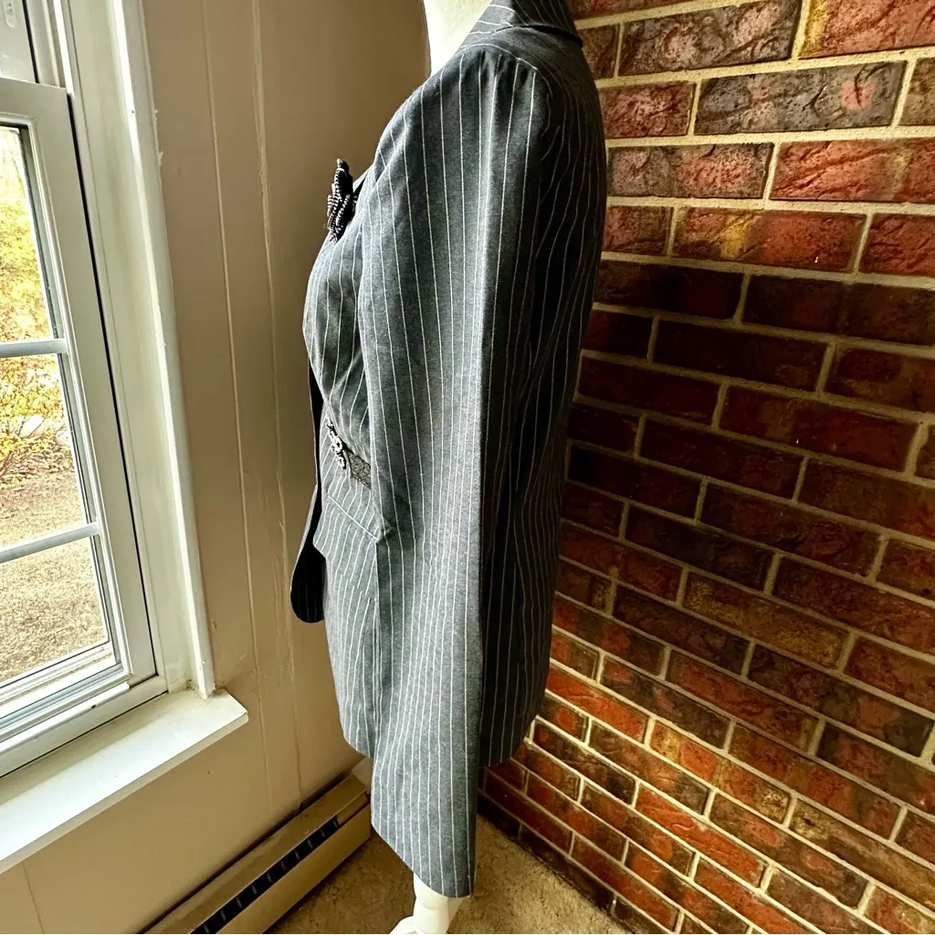 Romeo & Juliet Couture Black Pinstripe Blazer with Embellishments Elegant Goth - Image 9