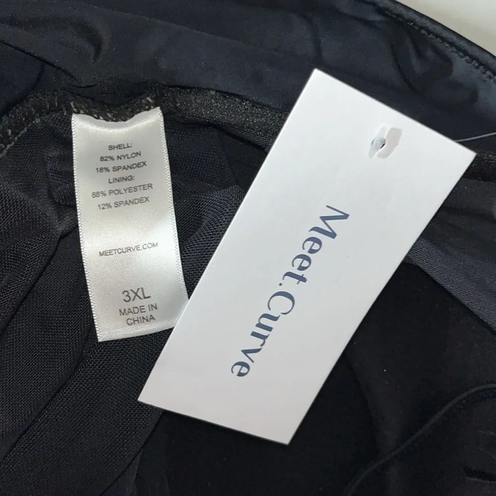 Meet.Curve NWT Size 3XL Black Fringe Trim One Piece Halter Swimsuit Swim Dress - Image 4