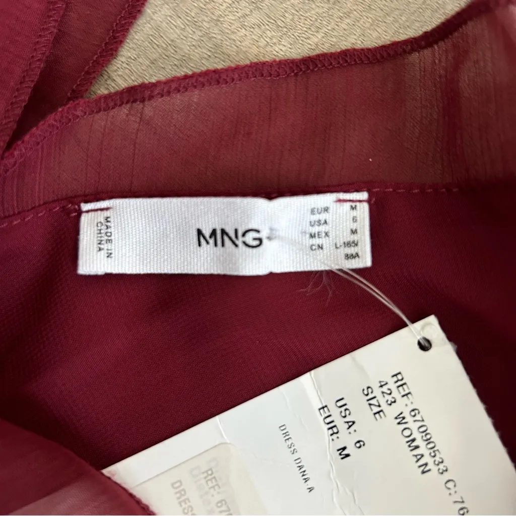 MNG Mango Burgundy Sleeveless V Neck Steamy Cross Maxi Flowy Dress NWT 6 - Image 8