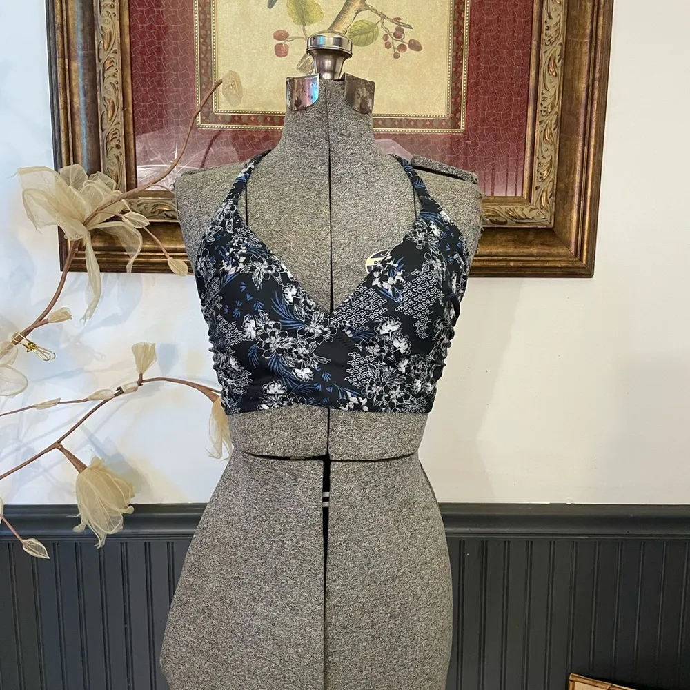 Garnet Hill Black Floral Riviera Wrap Front Bikini Swim Top - Sz 10 💛🎀 - Image 2