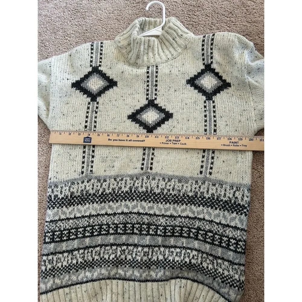Fabrizio Vintage Wool Blend Grandpa Nordic Fair Isle Mock Neck Sweater Size M White Size M - Image 5