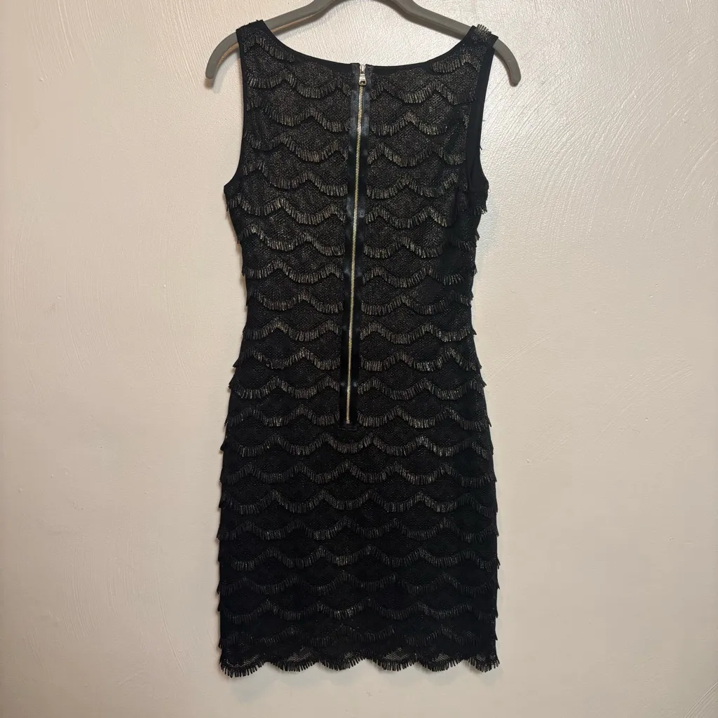 Guess Women’s Dress Fringe Scallop Sleeveless Lined Black Gold Size 4 - Image 4