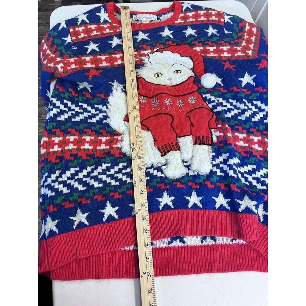Jolly Sweaters‎ Women's XL Blue/Red Ugly Christmas Sweater Furry Cat Persian Red - Image 6