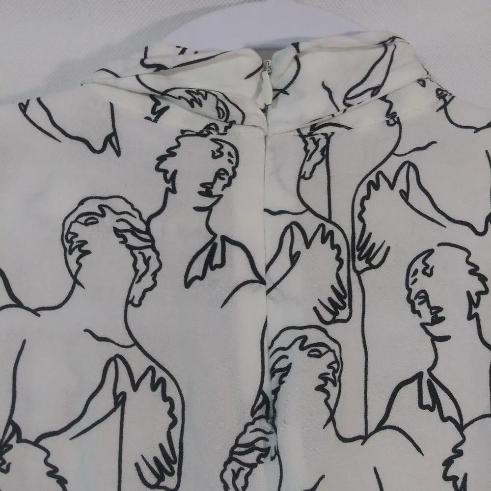 Asos White Tie Neck Artsy Abstract Print Man Long Sleeve Blouse Size Small - Image 8
