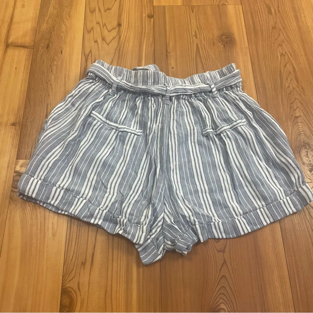 Angie Shorts Stripe Pull On Linen High Waist Paperbag Tie Fabric Belt size XS - Image 5