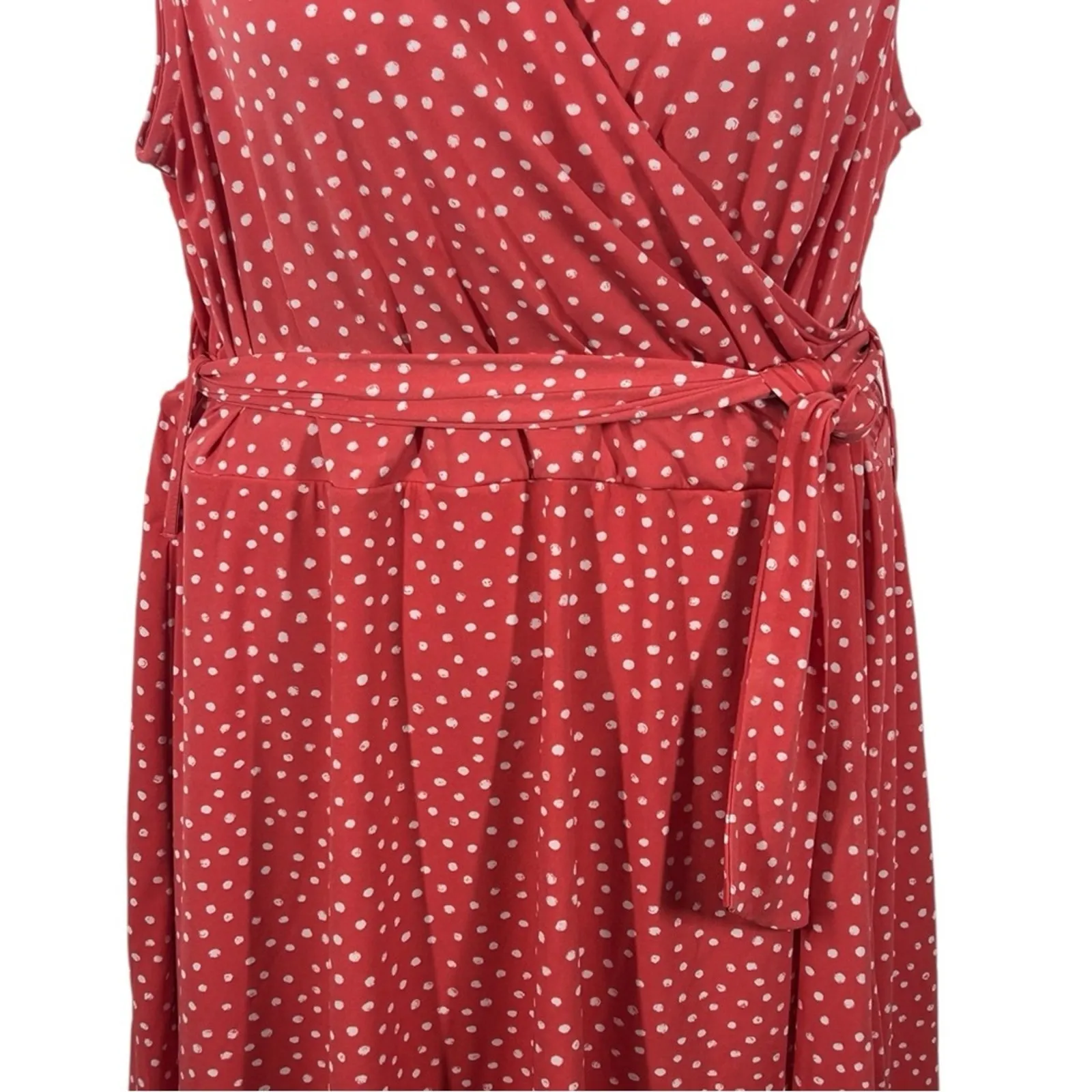 41 Hawthorn Kaylee Faux Wrap Polka Dot Midi Dress 1X Peachy Pink - Image 4