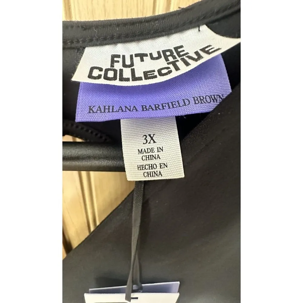 Future Collective Kahlana Barfield Brown Womens Long Sleeve Open Back Top SZ 3X Black - Image 3