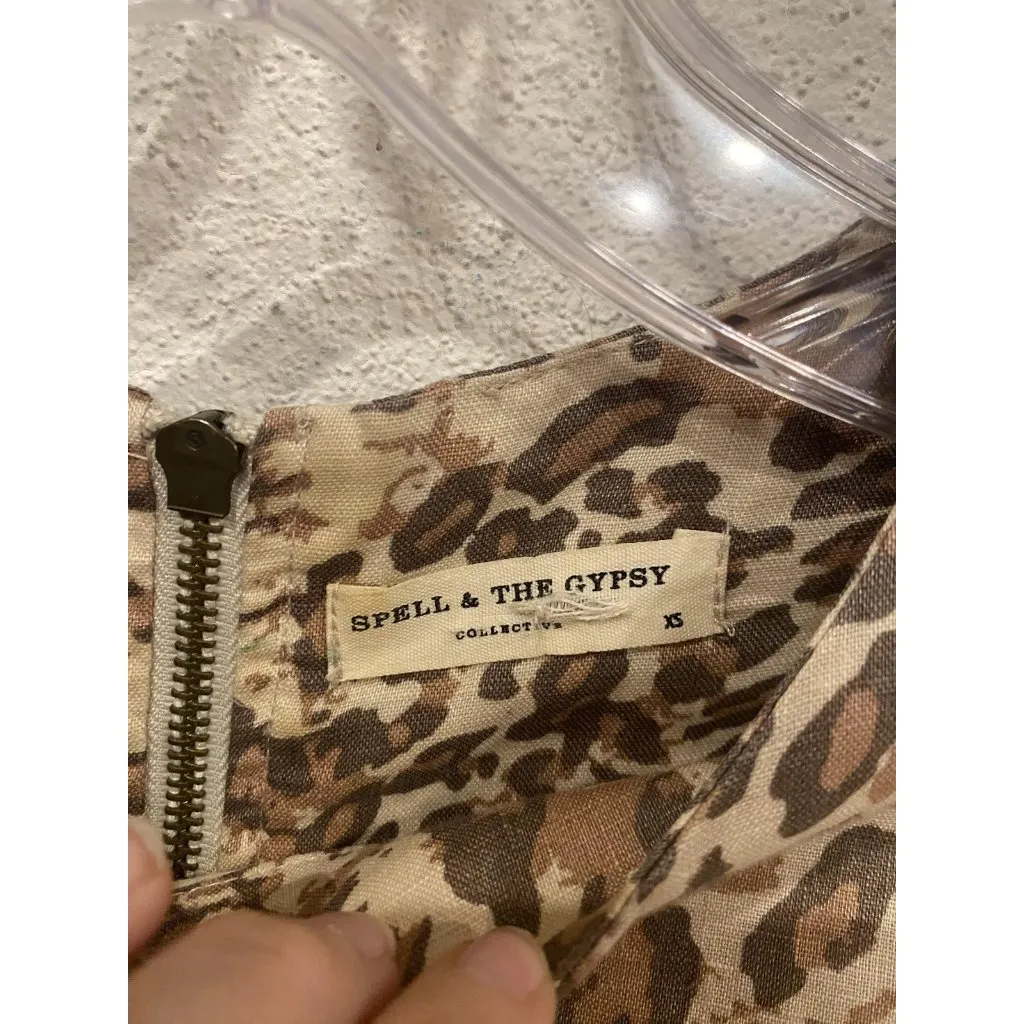 Spell & The Gypsy Collective Ada Dress Womens XS Leopard Animal Print Shift Mini Tan - Image 3