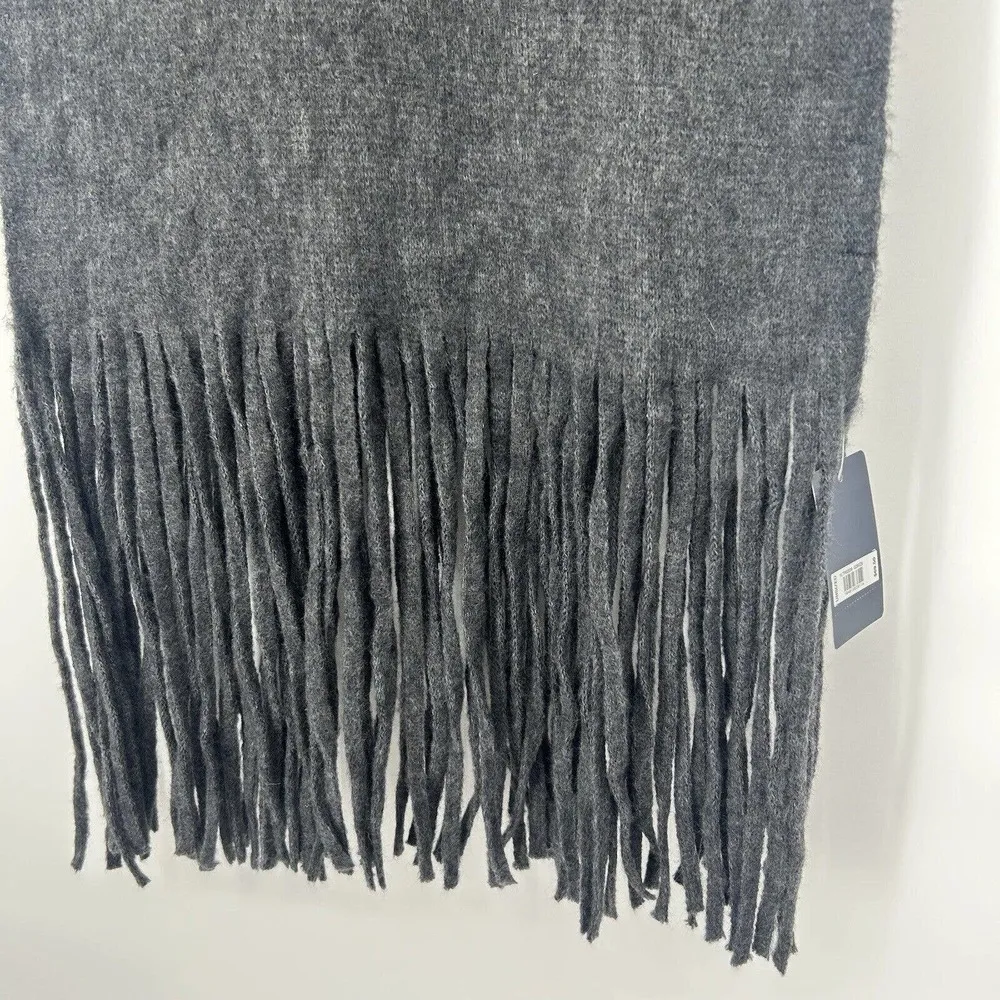 New Lucky Brand Brushed Soft Knit Scarf Charcoal Gray Fringe Trim - Image 3