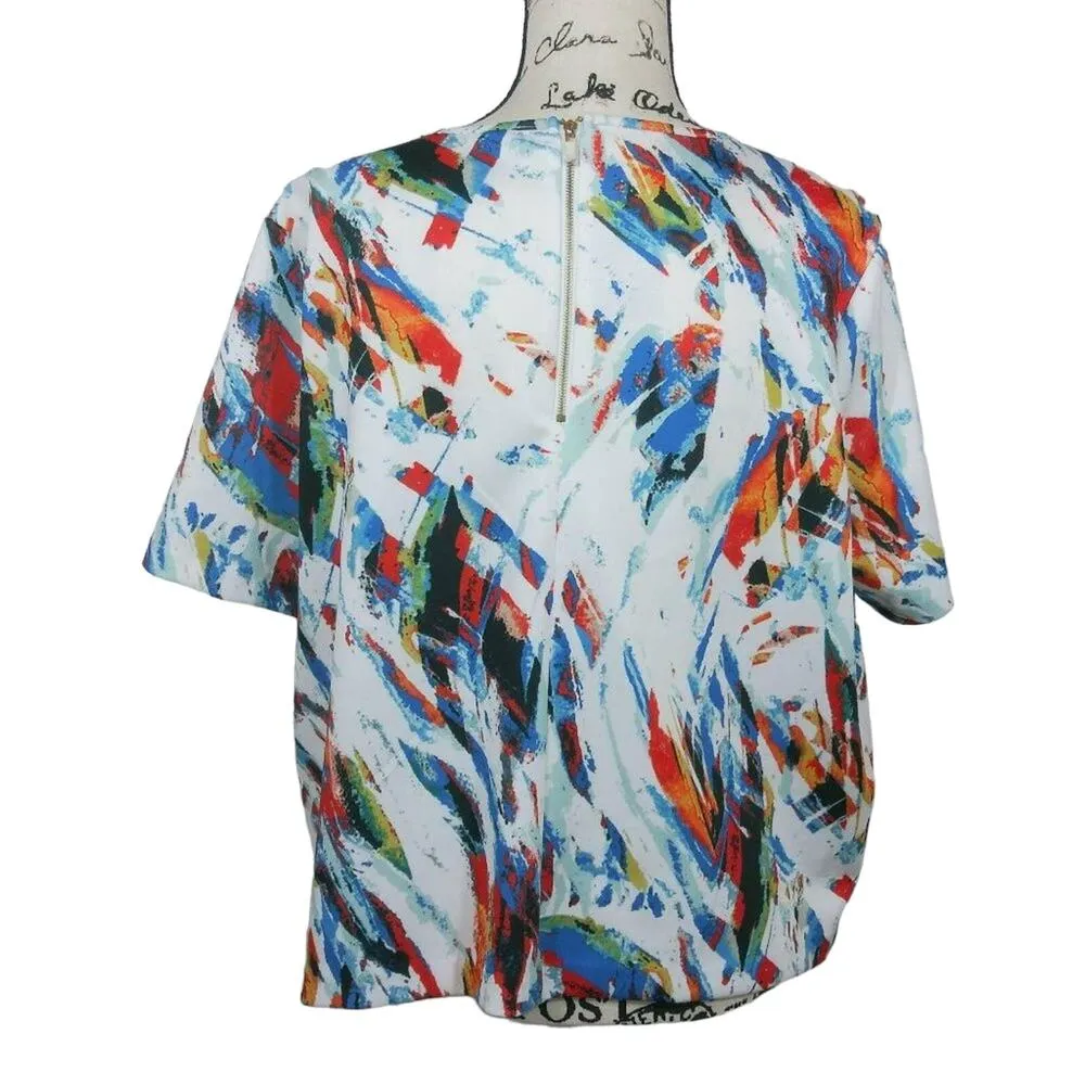 Chelsea & Theodore Multicolor Scuba Artsy Colorful Top Size 2X White - Image 5
