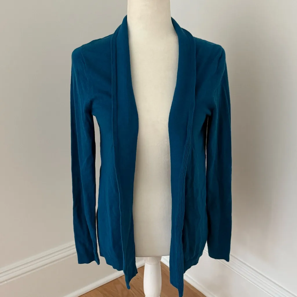 NEW W TAGS $69 Talbots Sz S Blue Cotton Rayon Fine Gauge Knit Open Front L8 - Image 2