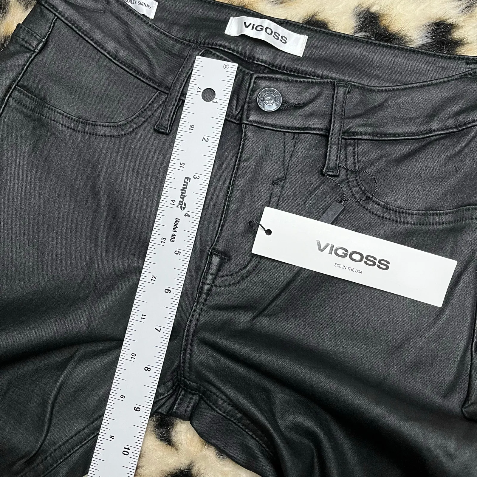 Vigoss Marley Coated Black Leather Look Mid Rise Skinny Jean Pants 24 NWT - Image 5