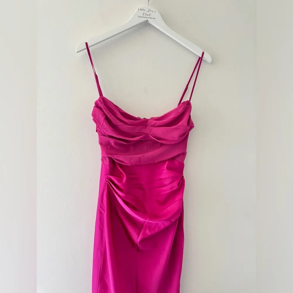 HOUSE OF CB Teia Satin Hot Pink Midi Dress S - Image 10