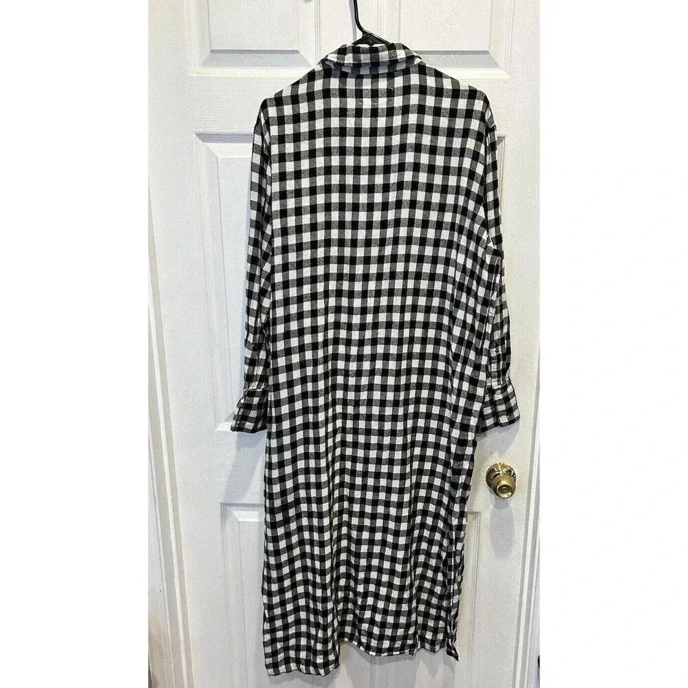 The Great Women’s Long Sleeve Collared Flannel Midi Shirt Dress‎ Gingham Sz 3 L Black Size L - Image 5