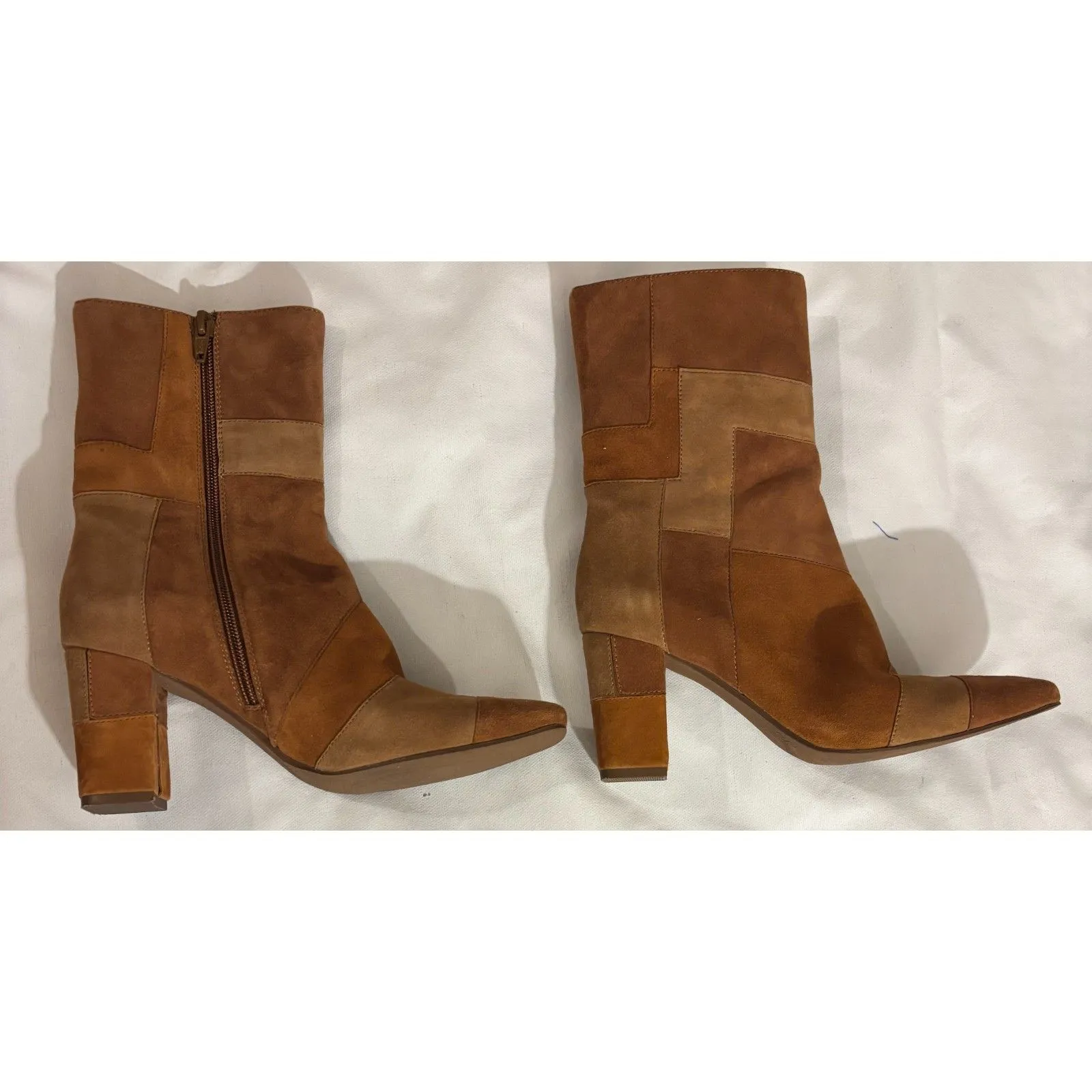 Seychelles Hometown Patchwork Cognac Multi Suede Mid-Calf Boots Sz 6 Color Block - Image 6