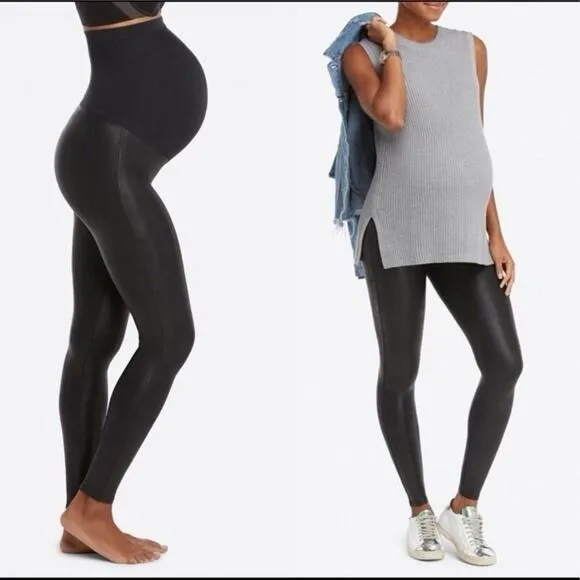 Spanx  Mama Black Faux Leather Maternity Leggings Pull On Stretch Womens Medium - Image 2