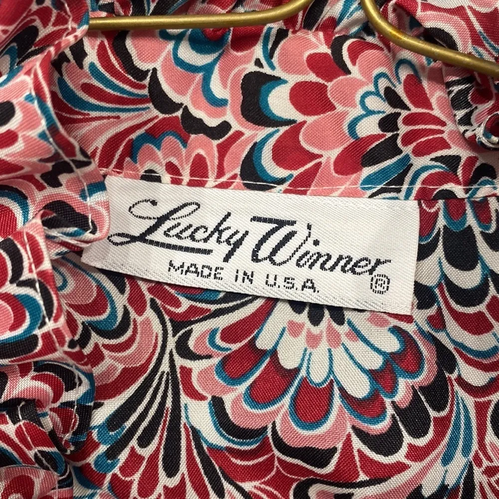 Vintage Lucky Winner button‎ up paisley long sleeve shirt M ruffle high neck Size M - Image 6