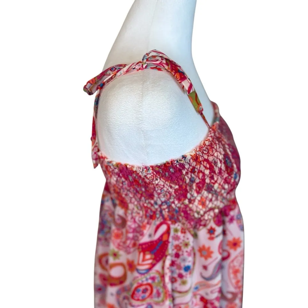Liberty Of London Smocked Maxi Colorful Floral Paisley Maxi Dress Small Art Boho Pink - Image 4