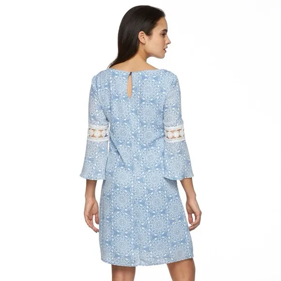 Luxology Light Blue Lace Sleeve Shift Dress with White Accents Size 4 - Image 2