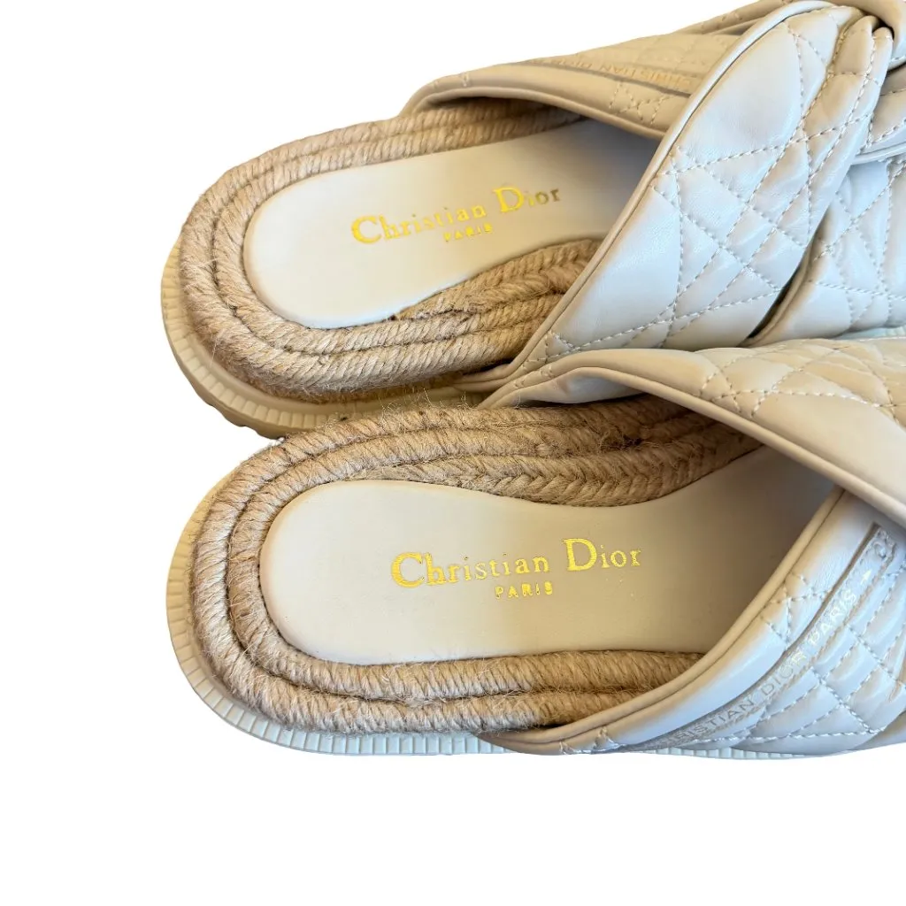 Dior Dtwist Off White Slide Sandals Cannage Quilted Lambskin Espadrilles Size 38 - Image 12