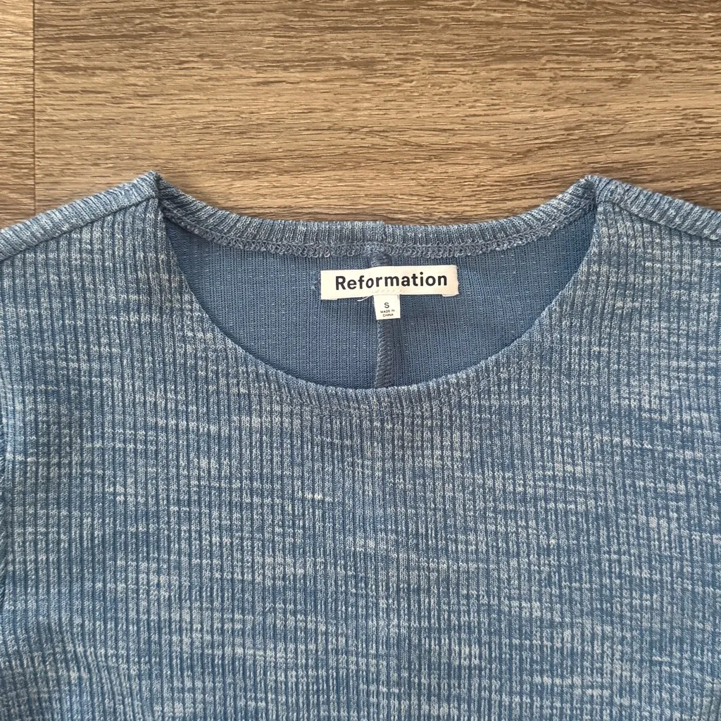 Reformation Blue Long Sleeve Dress Size Small Women’s Ribbed Mini with Cut out - Image 4