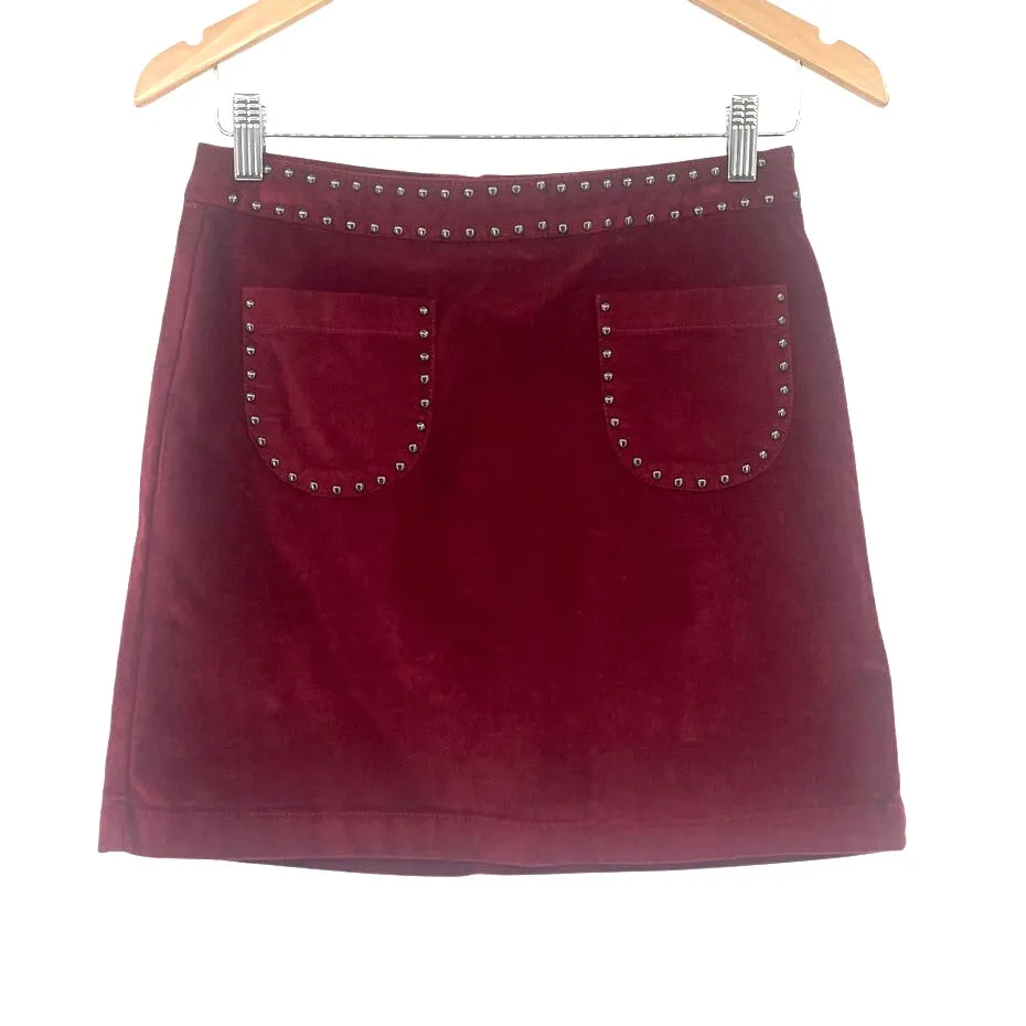 Mossimo Burgundy Faux Suede Mini Skirt Sz 2 Y2K Studded Grunge Fall Holiday Red - Image 2