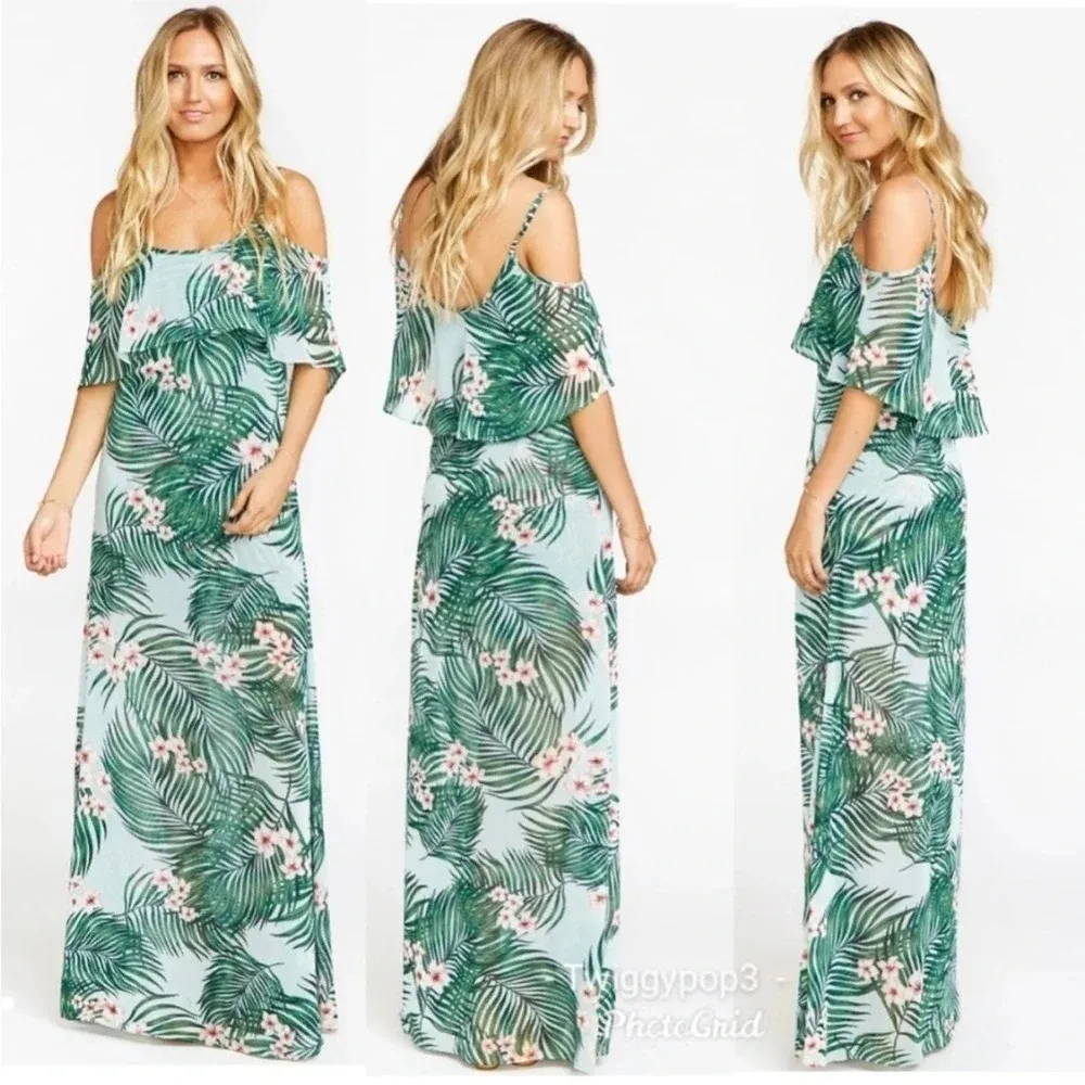 Show Me Your MuMu Caitlin Ruffle Maxi Dress Floral Hanalei Dream Tropical XS - Image 3