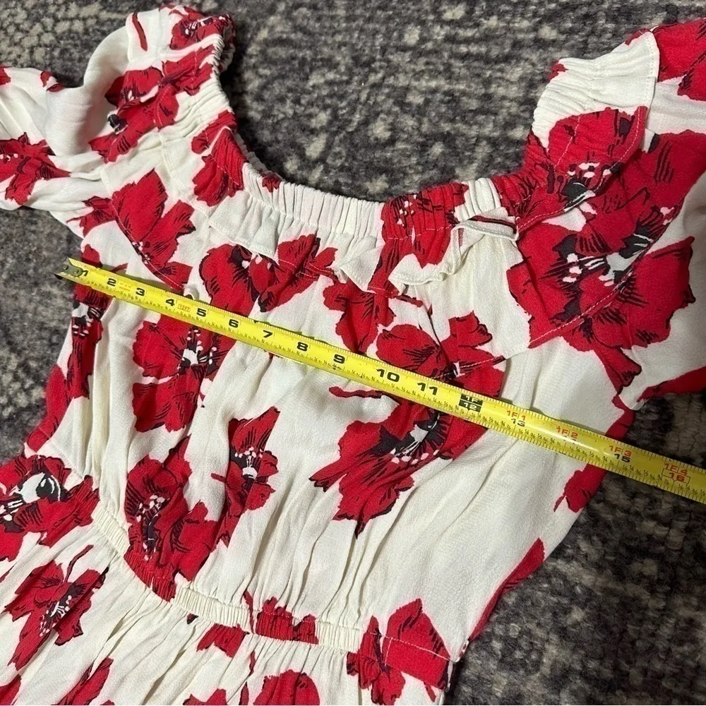 Ba&sh Women’s Size XS Red Floral Cream Kiara Off the Shoulder Short Mini Dress - Image 13