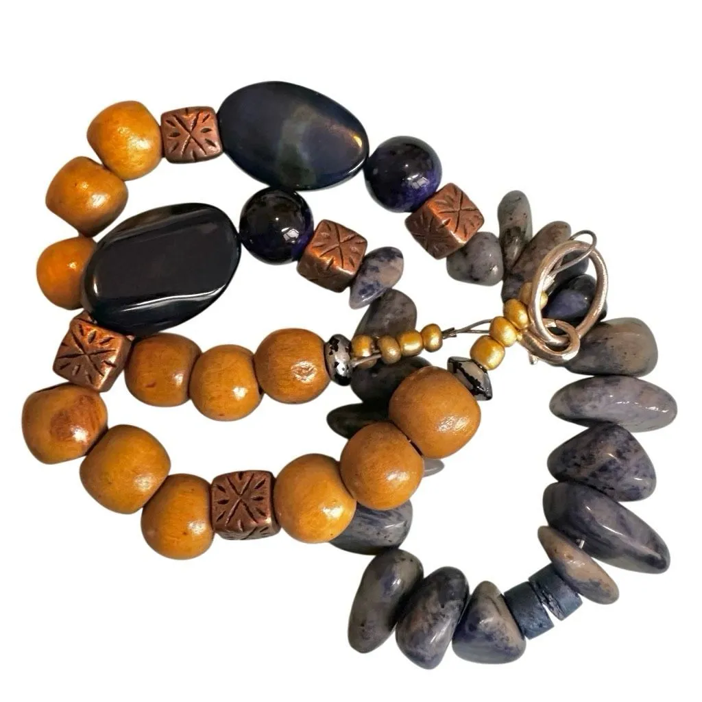 Boho Sodalite, Wood & Copper Statement Necklace - Image 7