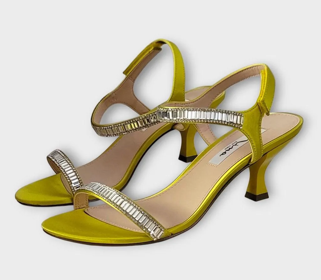 NinaNiara Womens Zest Crystal Satin Low Kitten Heels Beaded Sandal Size 8M NEW - Image 2