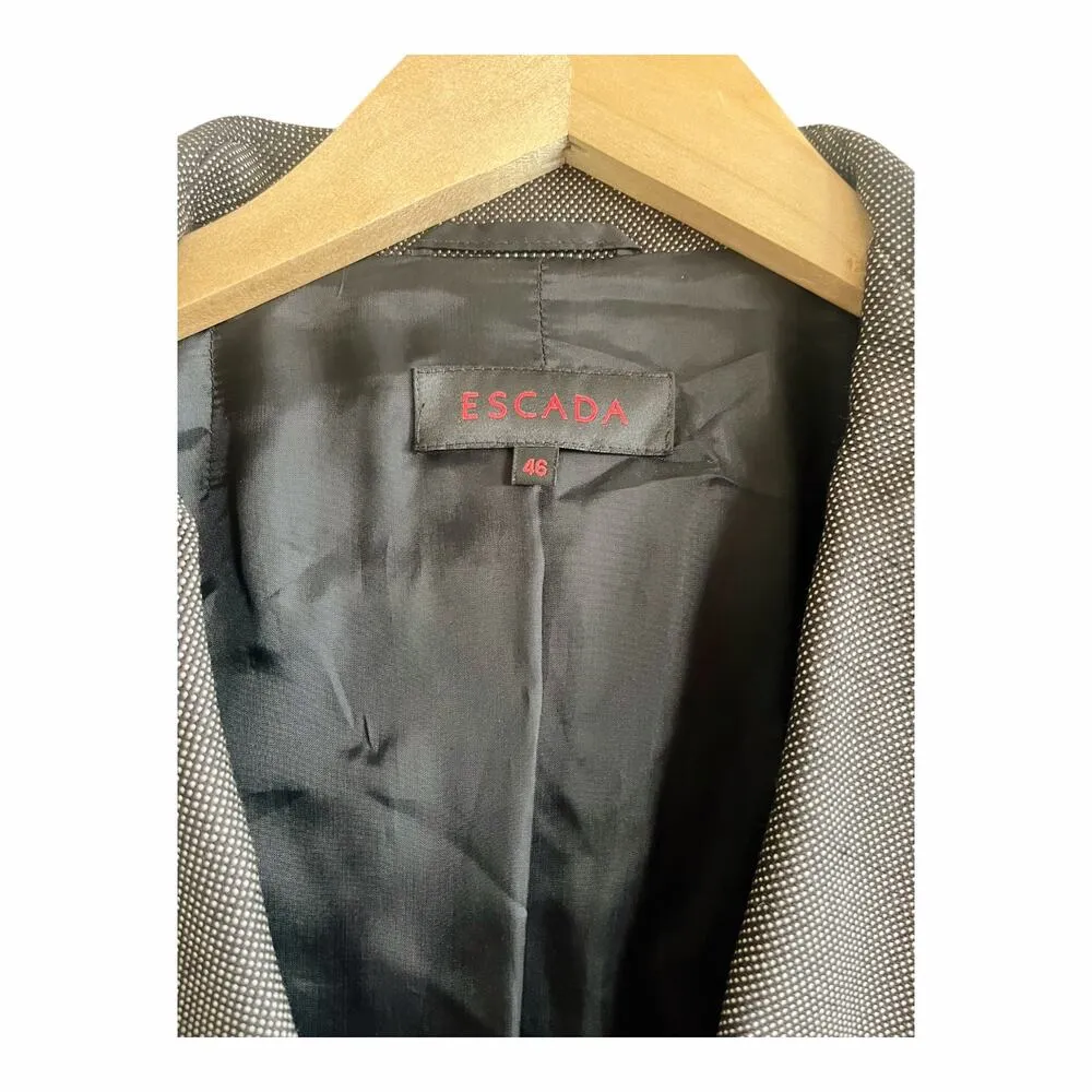 ESCADA Blazer Jacket Single Breasted Wool Career Slim Tailored 46 EUC Brown Size 4 - Image 3