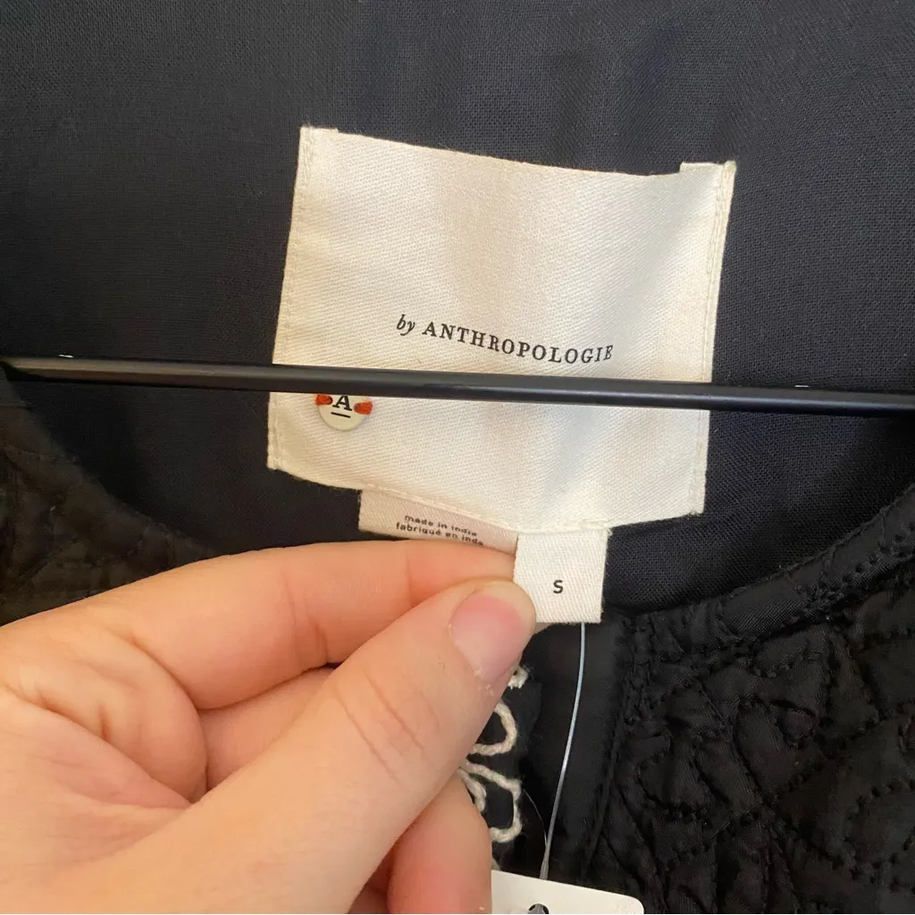 Anthropologie Floral Quilted Satin Puff Sleeve Crochet Lace Black Jacket NWT - Image 5